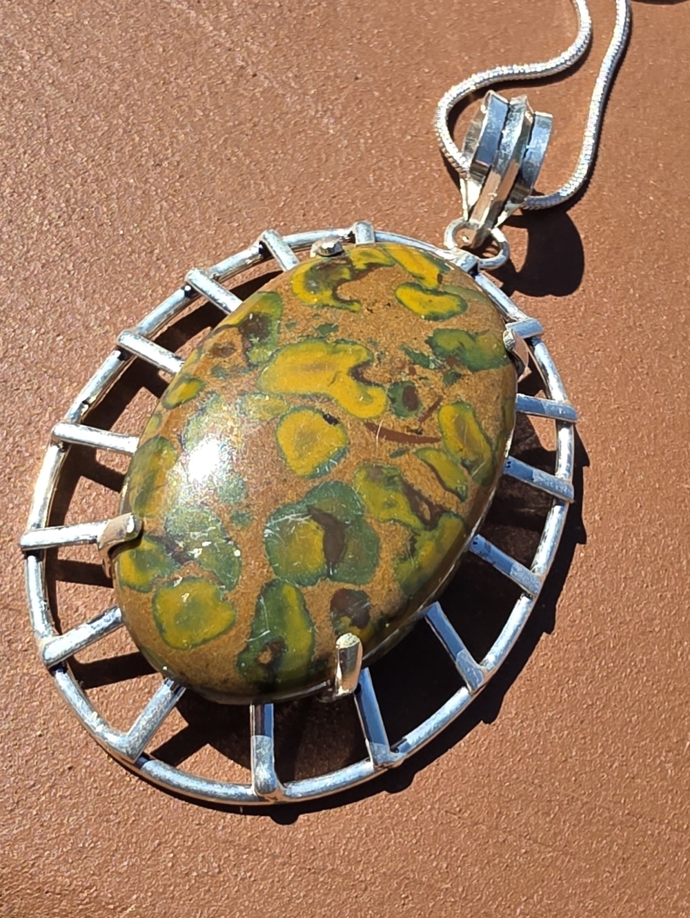 Bamboo Jasper Pendant Necklace In 925 Sterlinv Silver (2.4")